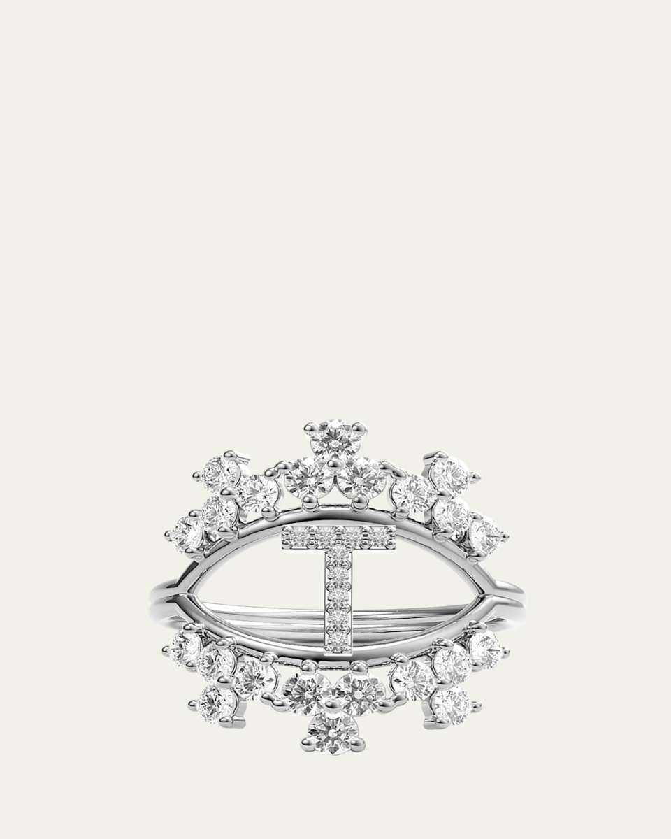 Sara 18K White Gold Diamond Ring, Letter T